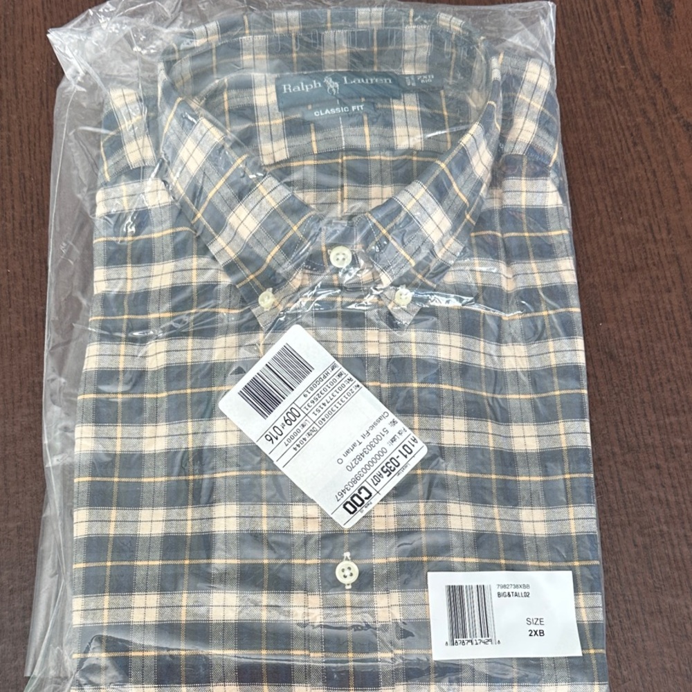 Ralph Lauren Men's Plaid Shirt in Beige and Blue
